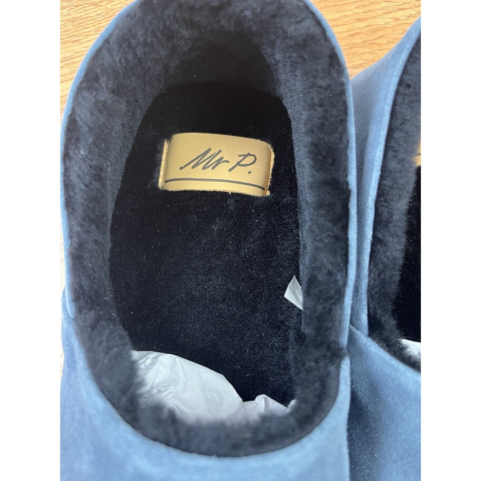 Mr Porter Mr P Suede Slippers Blue Size 11 Mens Slip-On Faux Fur Lined New — image 6 of 8